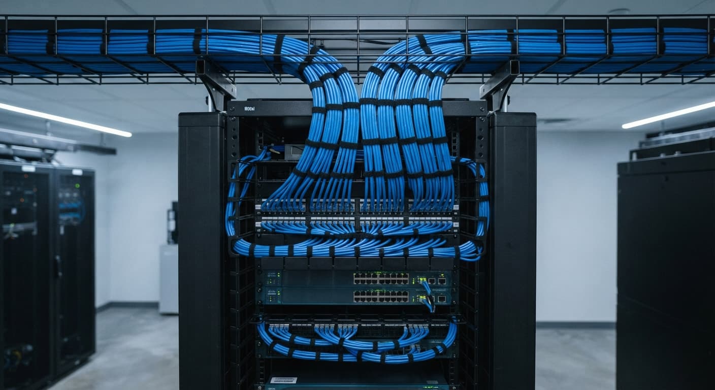 Structured cabling and patch panels in a communications room