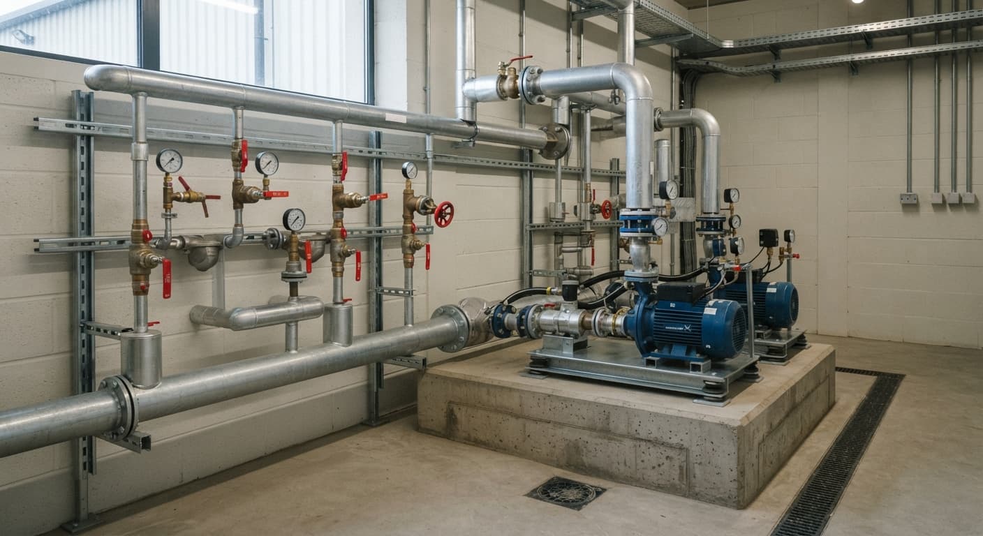 Air handling plant and ductwork in a mechanical plant room