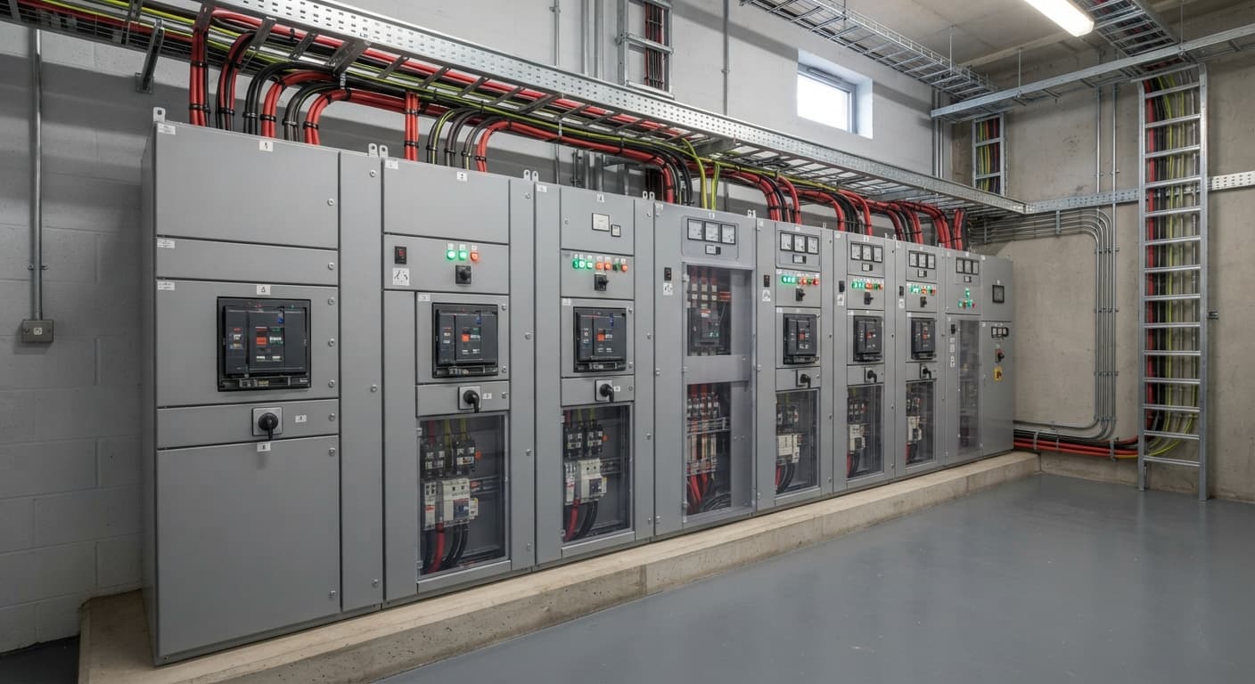 Low voltage switchboard lineup in a plant room
